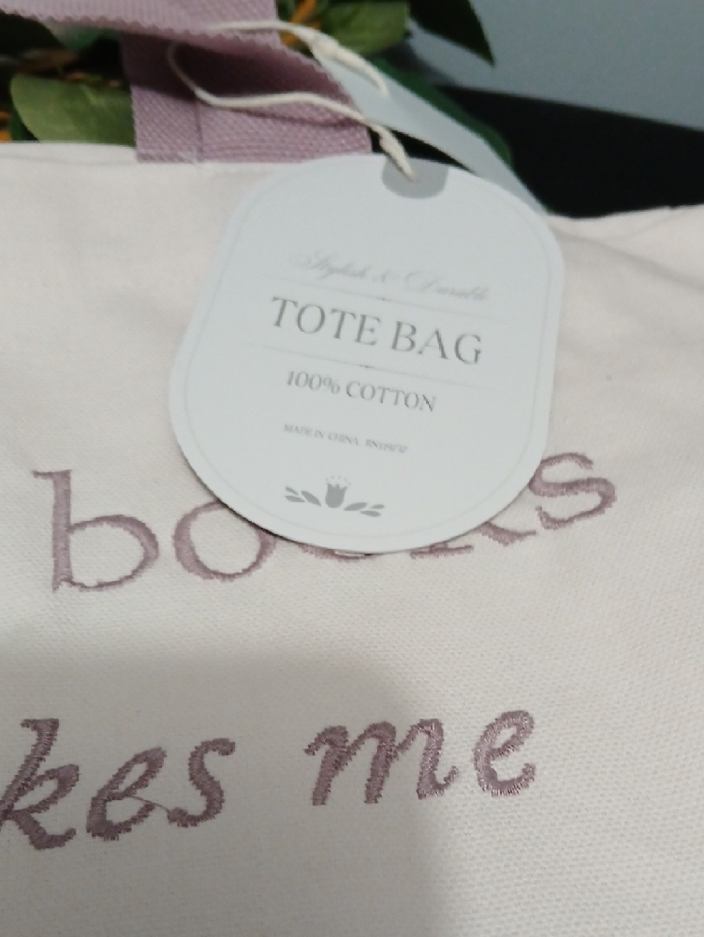 New! Coffee & Books Canvas Tote Bag in Light Pink NWT - Picture 4 of 10